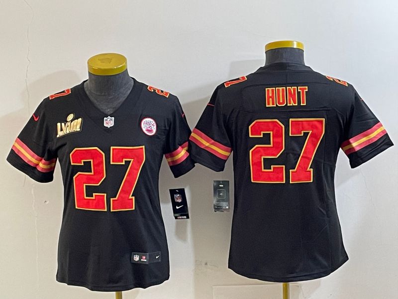 Women Kansas City Chiefs 27 Hunt Black Second generations 2025 Nike Vapor Limited NFL Jersey style 3